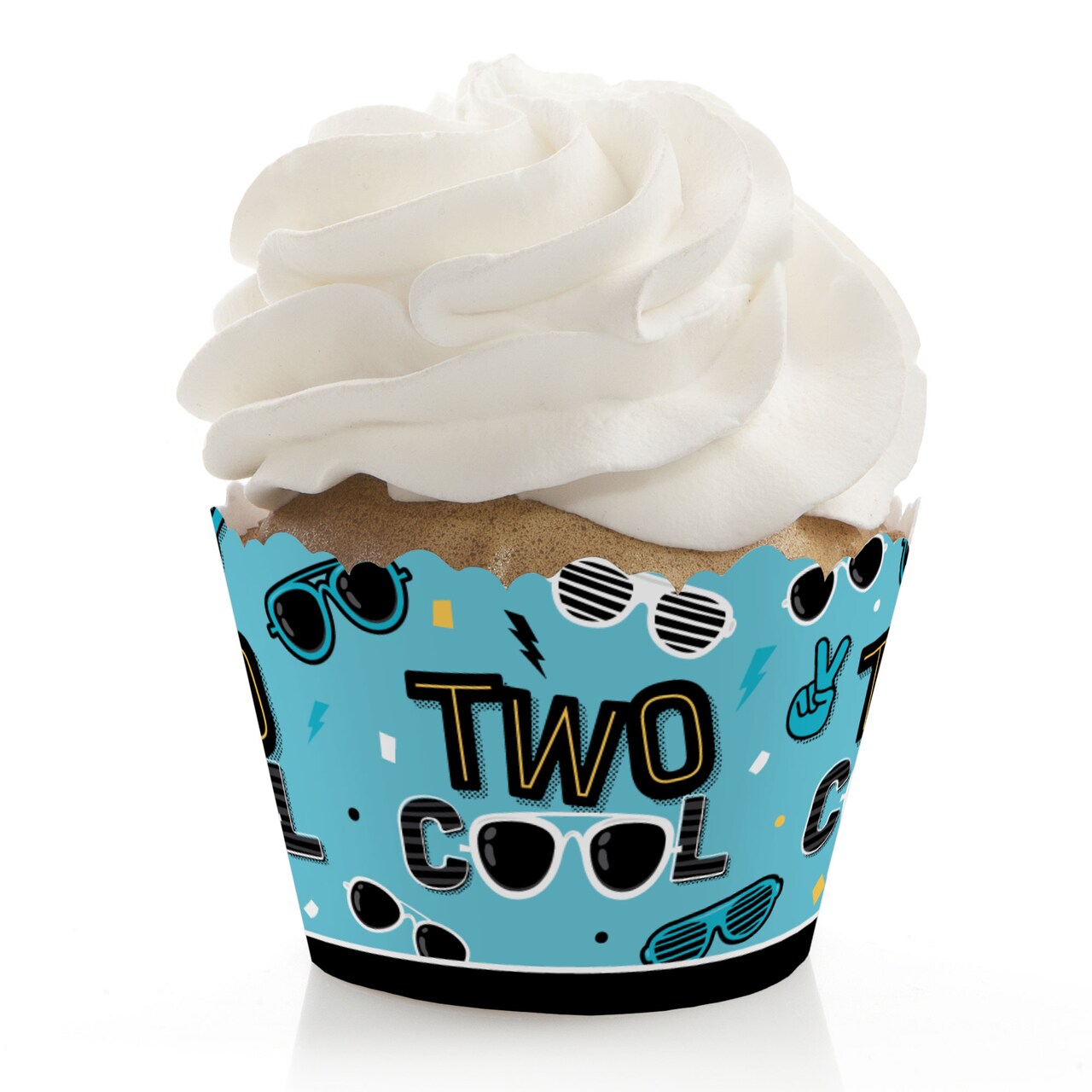 Big Dot of Happiness Two Cool - Boy - Blue 2nd Birthday Party Decorations - Party Cupcake Wrappers - Set of 12